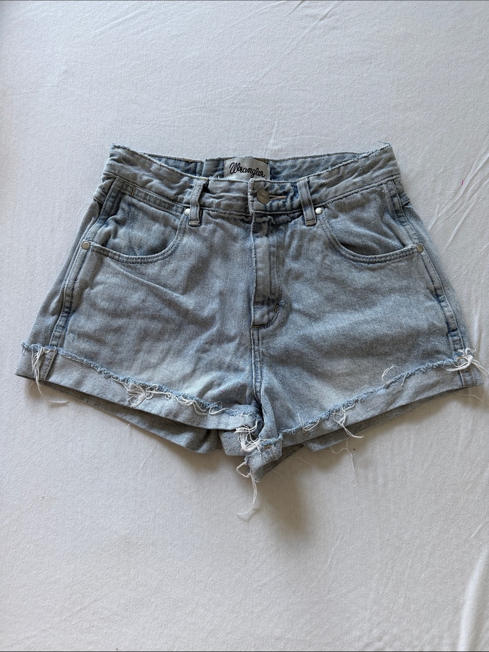 Wrangler Light Wash High-Rise Frayed Denim Shorts